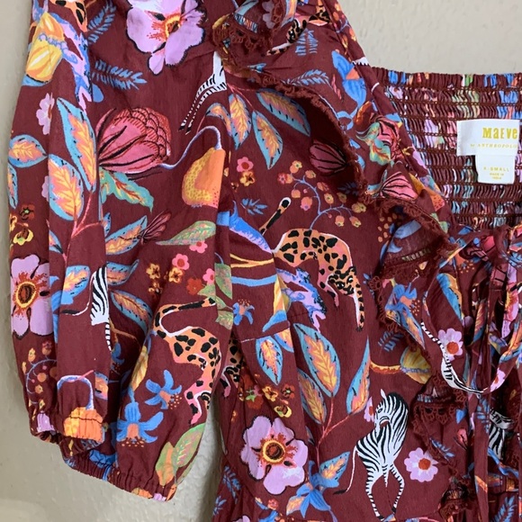 Maeve by Anthropologie‎ Ruffled Tie-Front Blouse Safari Animal Print Boho Top XS - Picture 2 of 7